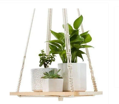 4 Piece Macrame Plant Hangers + Shelf The Unalia Brand