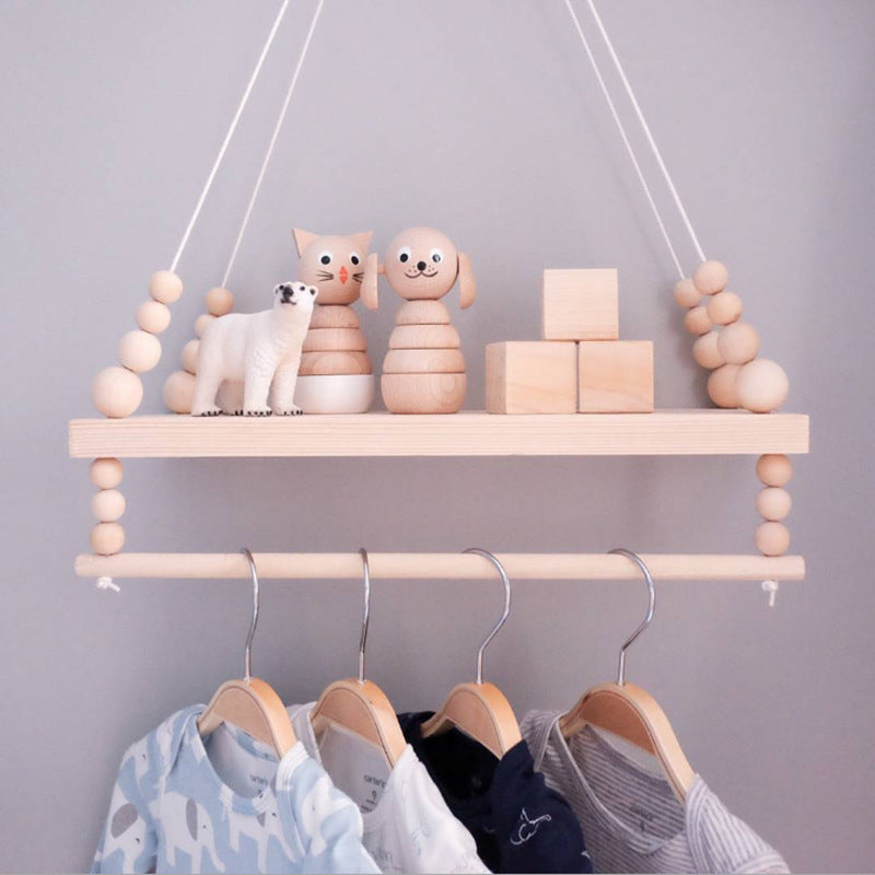 Nordic Wooden Wall Shelf With Clothes Rack The Unalia Brand