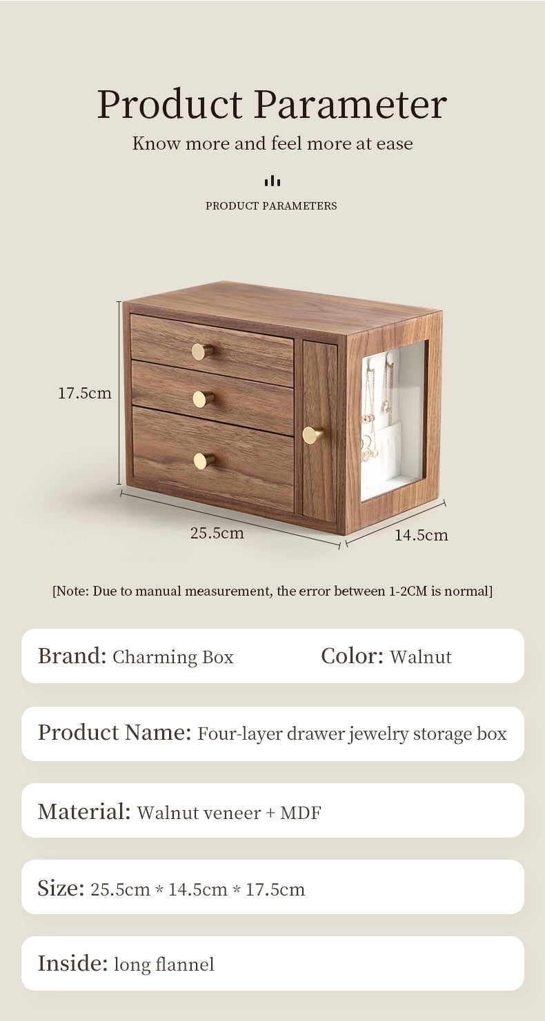 Walnut Four-Drawer Jewelry Box The Unalia Brand