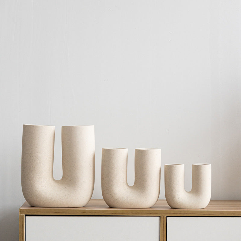 U - Shaped Beige Vase The Unalia Brand