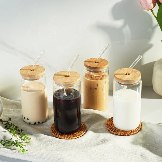 Bamboo Cover Glass Cup + Straw The Unalia Brand