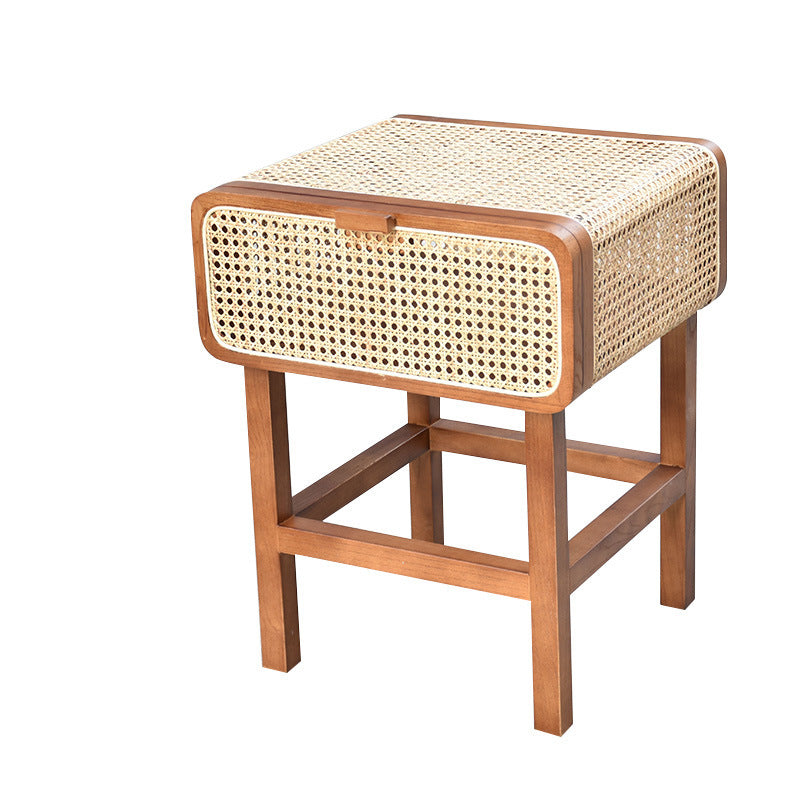 Ins Style Retro Rattan Solid Wood Bedside Table The Unalia Brand