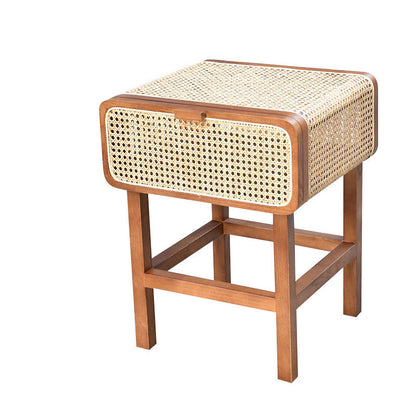 Ins Style Retro Rattan Solid Wood Bedside Table The Unalia Brand