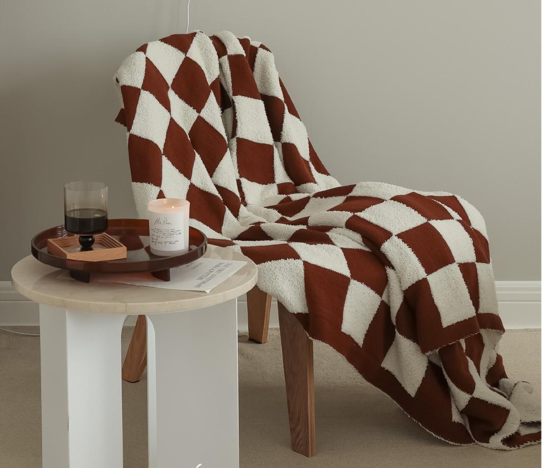 Checkerboard Lamb Fleece Casual Sofa Blanket The Unalia Brand