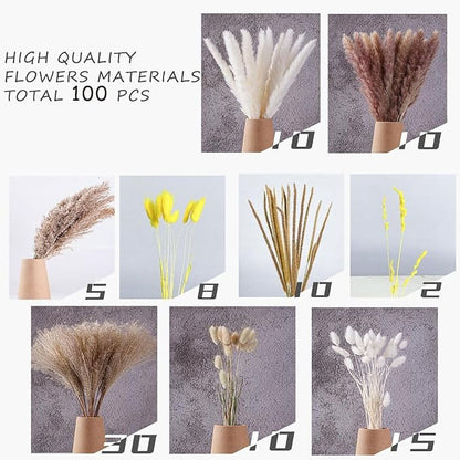 PAMPAS Bohemian Decorative Reed Rabbit Tail Grass Mix And Match Dried Flowers Bouquet The Unalia Brand