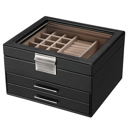 Leather Three-layer Double Drawer Ring Box Display Box Jewelry Storage Box The Unalia Brand