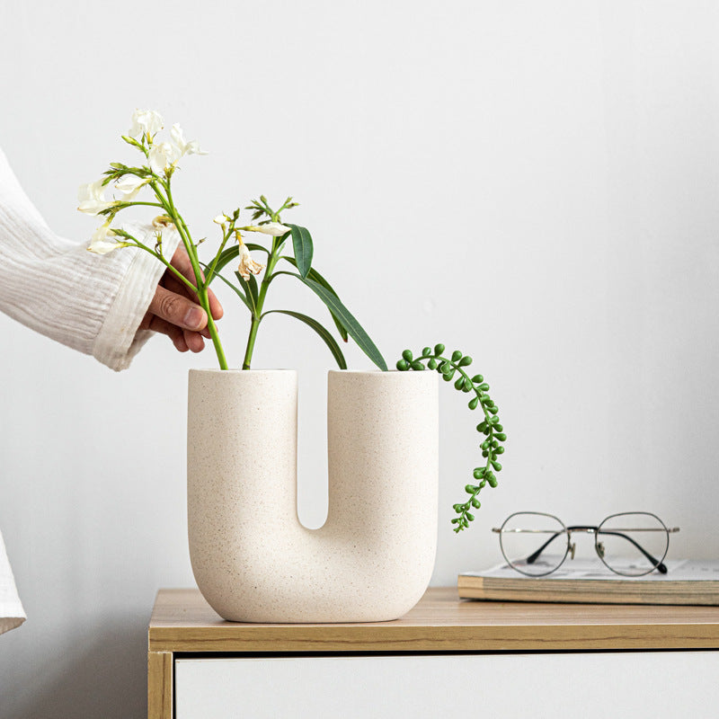 U - Shaped Beige Vase The Unalia Brand