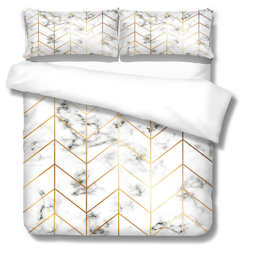 Gold Geometric White Marble Bedding Set The Unalia Brand