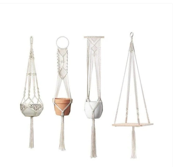 4 Piece Macrame Plant Hangers + Shelf The Unalia Brand