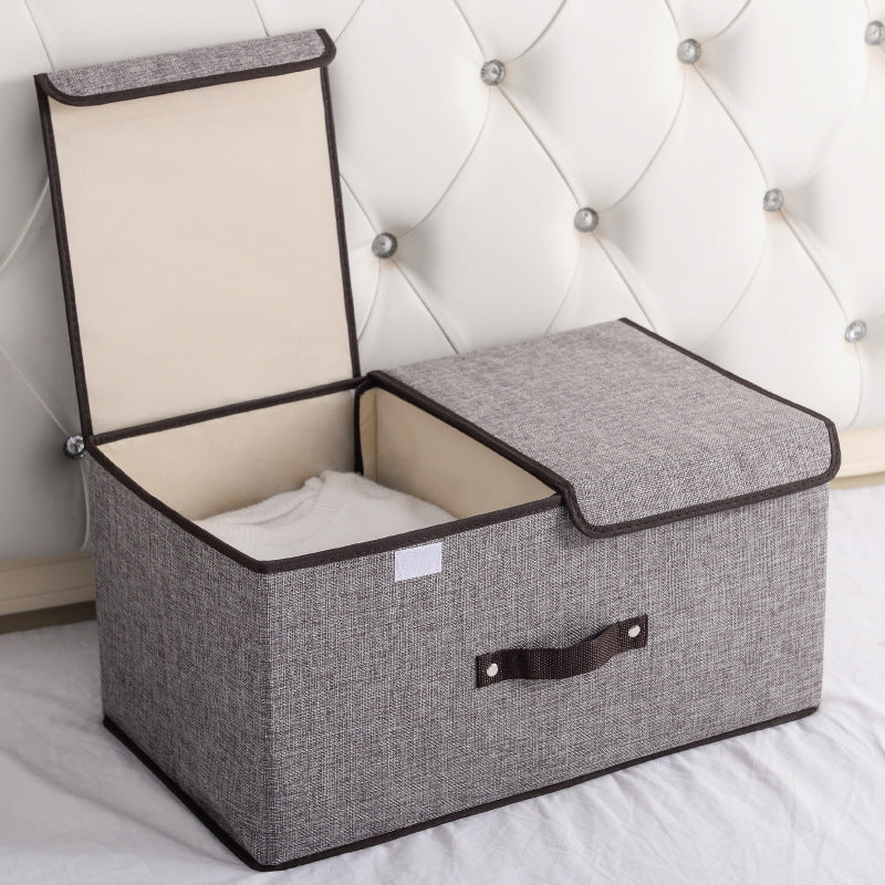 Cotton And Linen Fabric Double Lid Storage Box Foldable The Unalia Brand