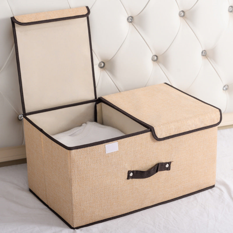 Cotton And Linen Fabric Double Lid Storage Box Foldable The Unalia Brand