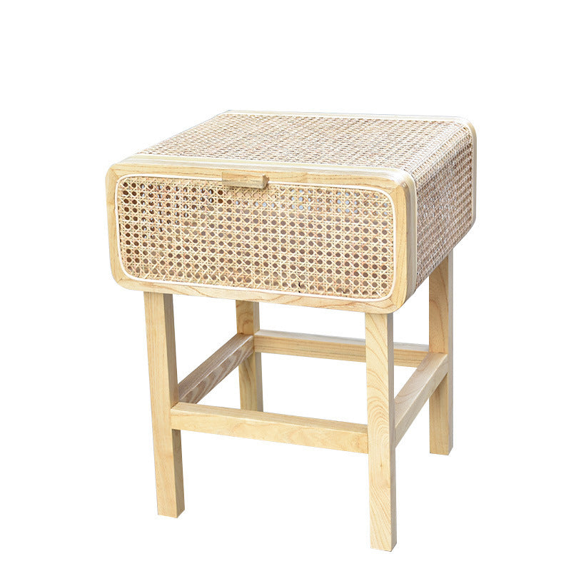 Ins Style Retro Rattan Solid Wood Bedside Table The Unalia Brand