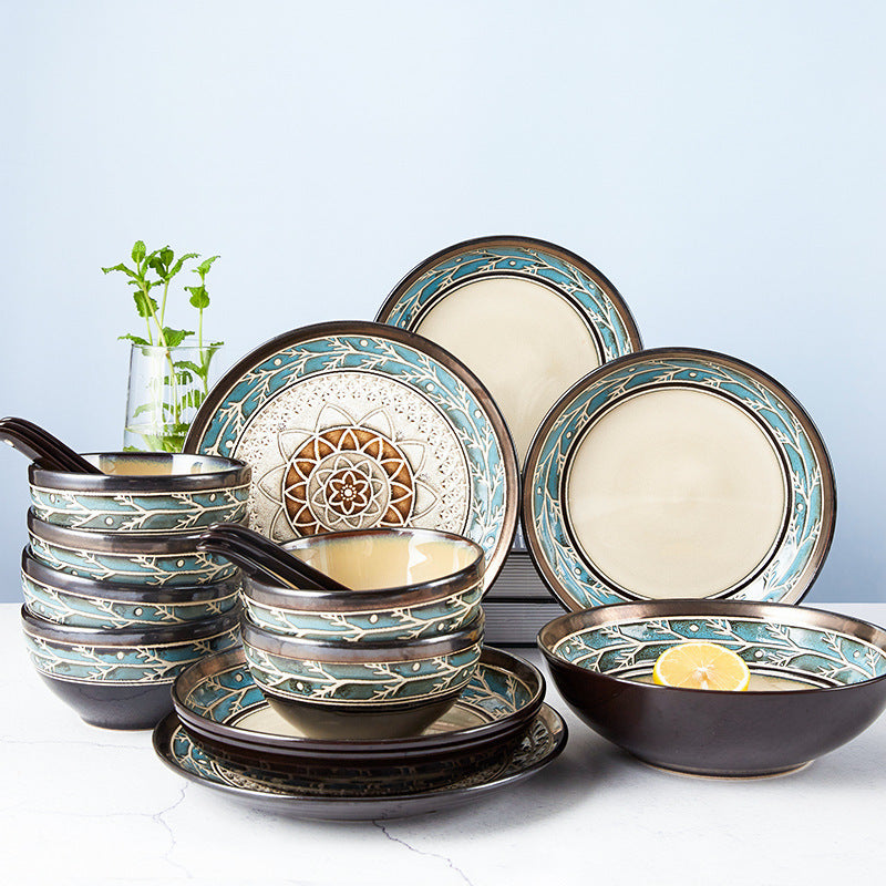 European Style Embossed Bowl And Plate Ceramic Tableware Set The Unalia Brand