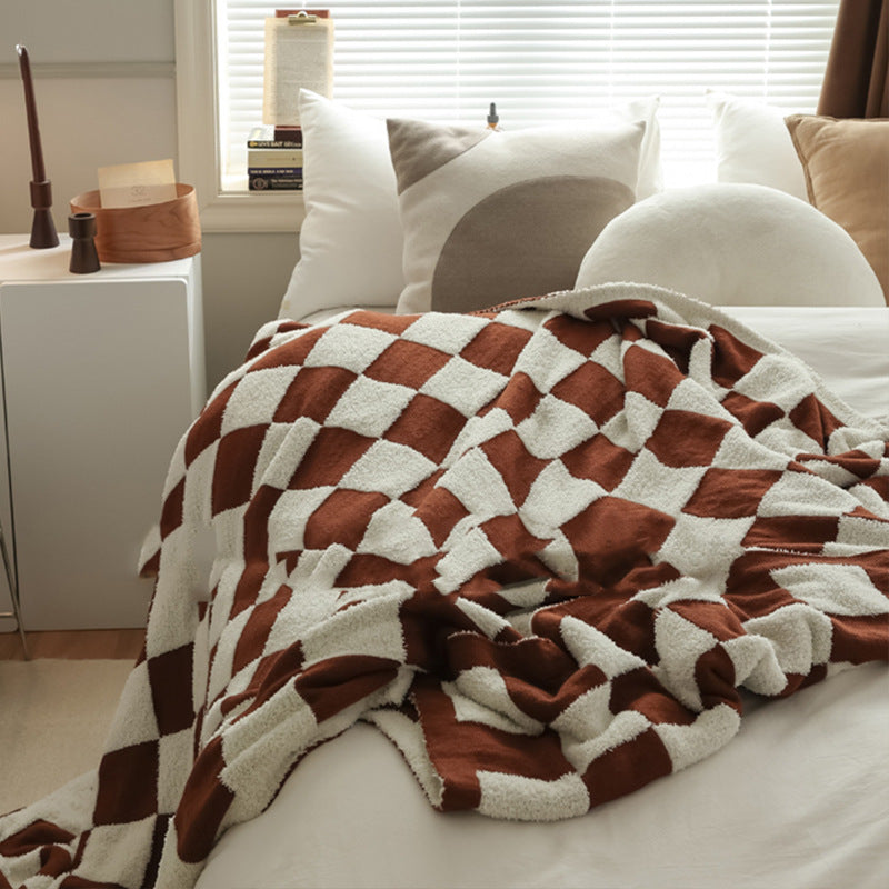 Checkerboard Lamb Fleece Casual Sofa Blanket The Unalia Brand