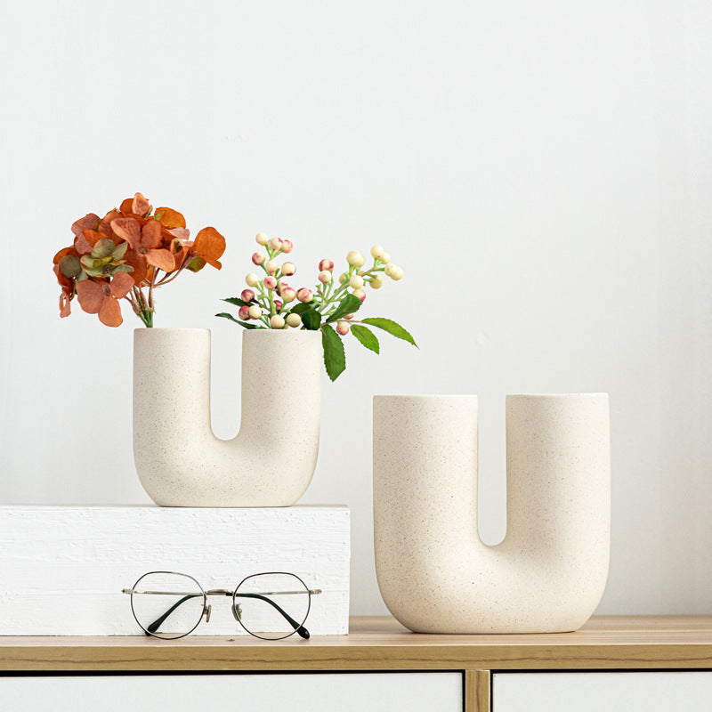 U - Shaped Beige Vase The Unalia Brand