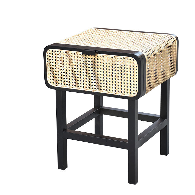 Ins Style Retro Rattan Solid Wood Bedside Table The Unalia Brand