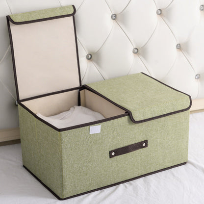 Cotton And Linen Fabric Double Lid Storage Box Foldable The Unalia Brand